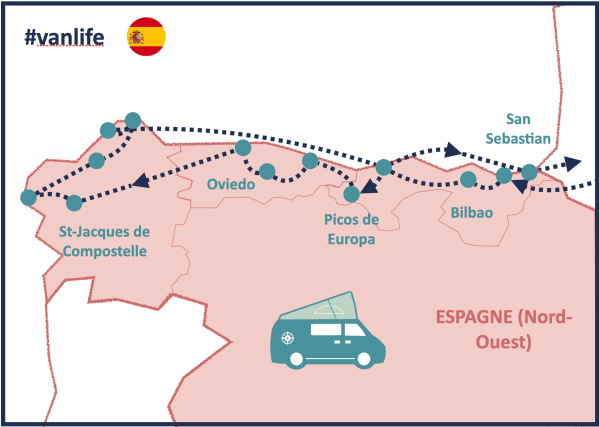 carte itinéraire en van Espagne du nord-est